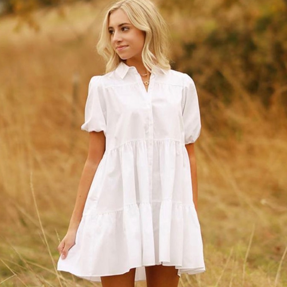 Zara puff sleeve white dress